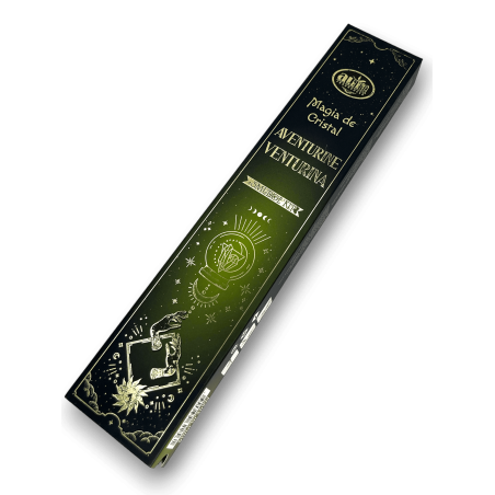 Aum Fragrances Crystal Magic Aventurijn Wierook - Wierook met een doosje Groene Aventurijn kristallen - 20gr.