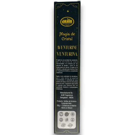 Aum Fragrances Crystal Magic Aventurijn Wierook - Wierook met een doosje Groene Aventurijn kristallen - 20gr.