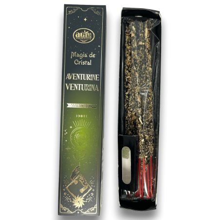 Aum Fragrances Crystal Magic Aventurijn Wierook - Wierook met een doosje Groene Aventurijn kristallen - 20gr.