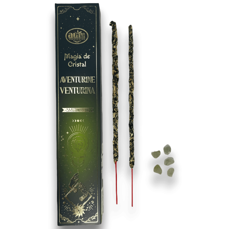 Aum Fragrances Crystal Magic Aventurijn Wierook - Wierook met een doosje Groene Aventurijn kristallen - 20gr.-Aum geuren Crystal Magic wierook-HOSTENATURA