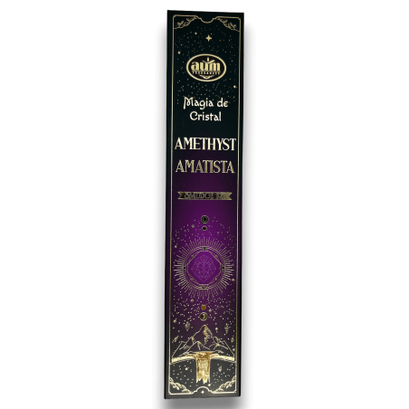 Incenso de Ametista Crystal Magic Aum Fragrâncias - Incenso com caixa de cristais de Ametista - 20gr.