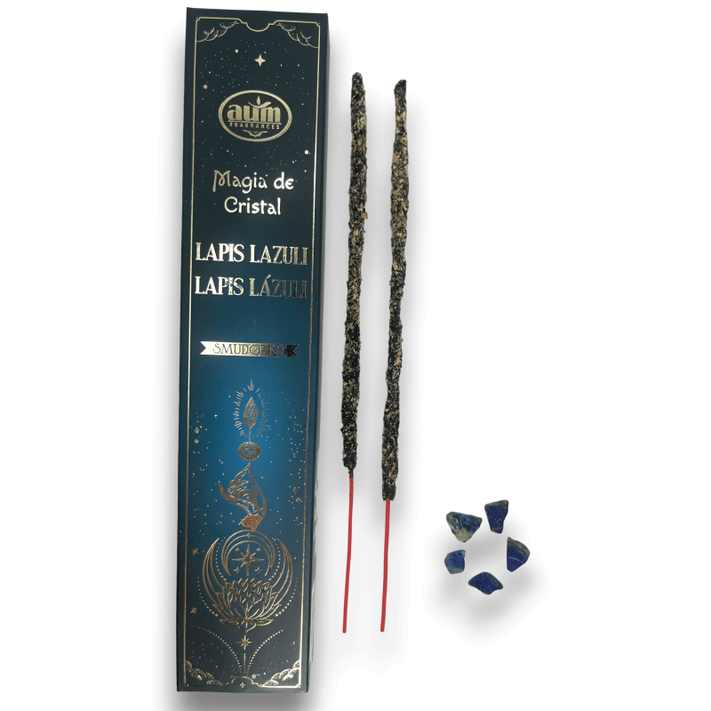 Encens Lapis Lazuli Magie de Cristal Aum Fragrances - Encens avec boîte de cristaux de Lapis Lazuli - 20gr.-Encens magique cristal Aum Fragrances-HOSTENATURA