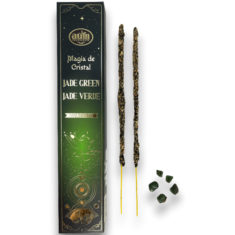 Fragrâncias Green Jade Incense Crystal Magic Aum - Incenso com caixa de cristais Green Jade - 20gr.-Aum Fragrances Cristal Mágico Incenso-HOSTENATURA