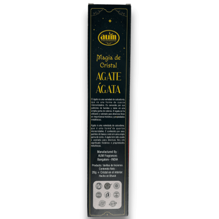 Aum Fragrances Crystal Magic Agate Incense - Incenso com caixa de cristais de Ágata - 20gr.