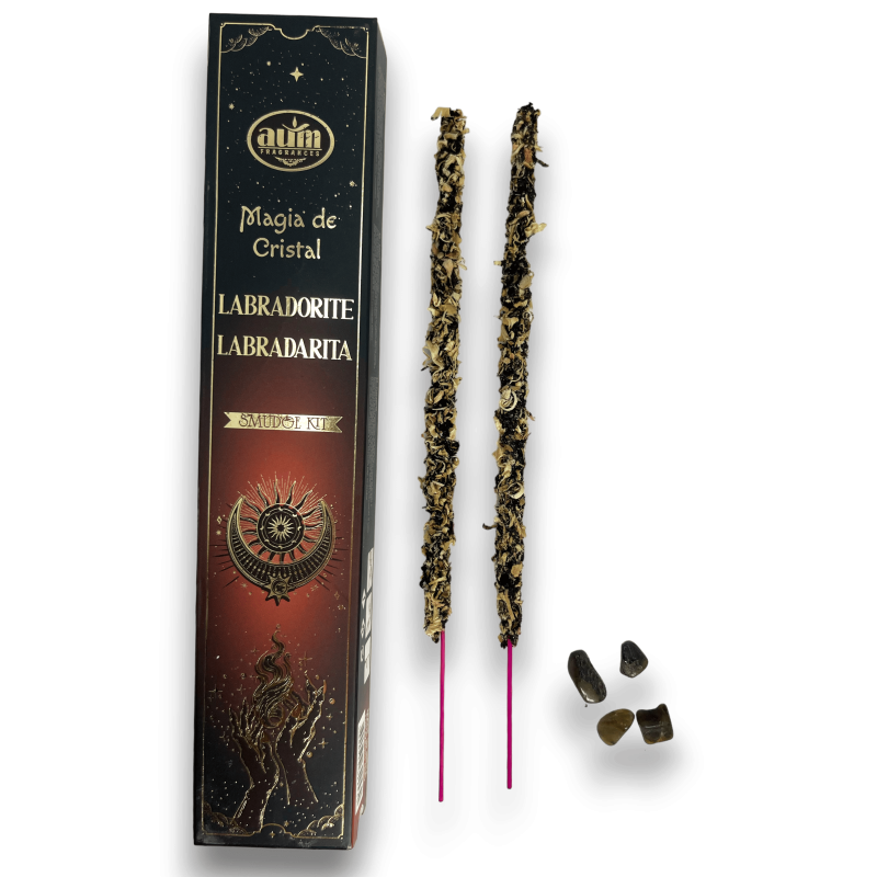 Incienso Labradorita Magia de Cristal Aum Fragrances - Incienso con cajita de cristales de Labradorita - 20gr.-Aum Fragrances Crystal Magic Incense-HOSTENATURA