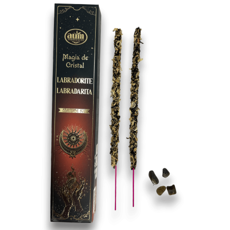 Incienso Labradorita Magia de Cristal Aum Fragrances - Incienso con cajita de cristales de Labradorita - 20gr.