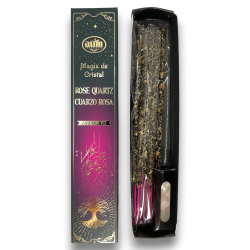 Aum Fragrances Crystal Magic Rose Quartz Incense - Incienso cunha caixa de cristais de Rose Quartz - 20gr.