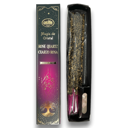 Incienso Cuarzo Rosa Magia de Cristal Aum Fragrances - Incienso con cajita de cristales de Cuarzo Rosa - 20gr.