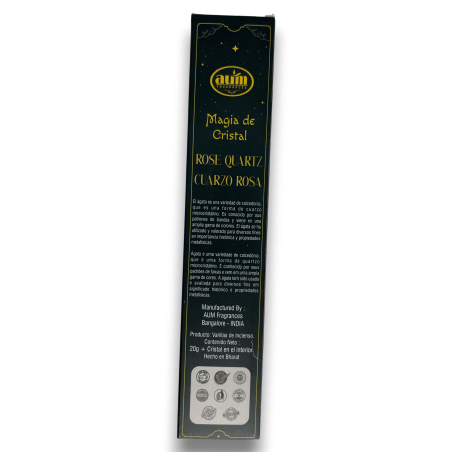 Incienso Cuarzo Rosa Magia de Cristal Aum Fragrances - Incienso con cajita de cristales de Cuarzo Rosa - 20gr.