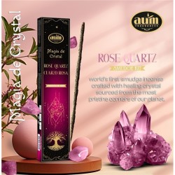 Aum Fragrances Crystal Magic Incenso de Quartzo Rosa - Incenso com caixa de cristais de Quartzo Rosa - 20gr.