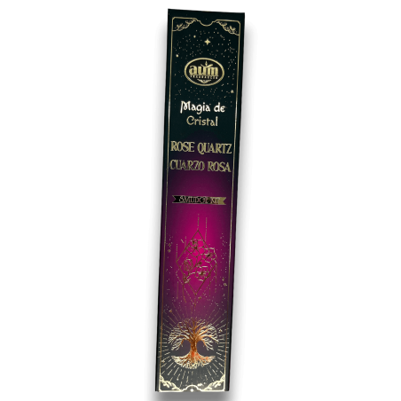 Incienso Cuarzo Rosa Magia de Cristal Aum Fragrances - Incienso con cajita de cristales de Cuarzo Rosa - 20gr.