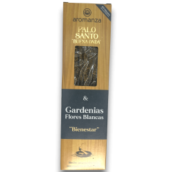 Encens Bona Onda Palo Santo amb Gardenias Flors Blanques Encens AROMANZA Argentina Benestar - 8 varetes gruixudes