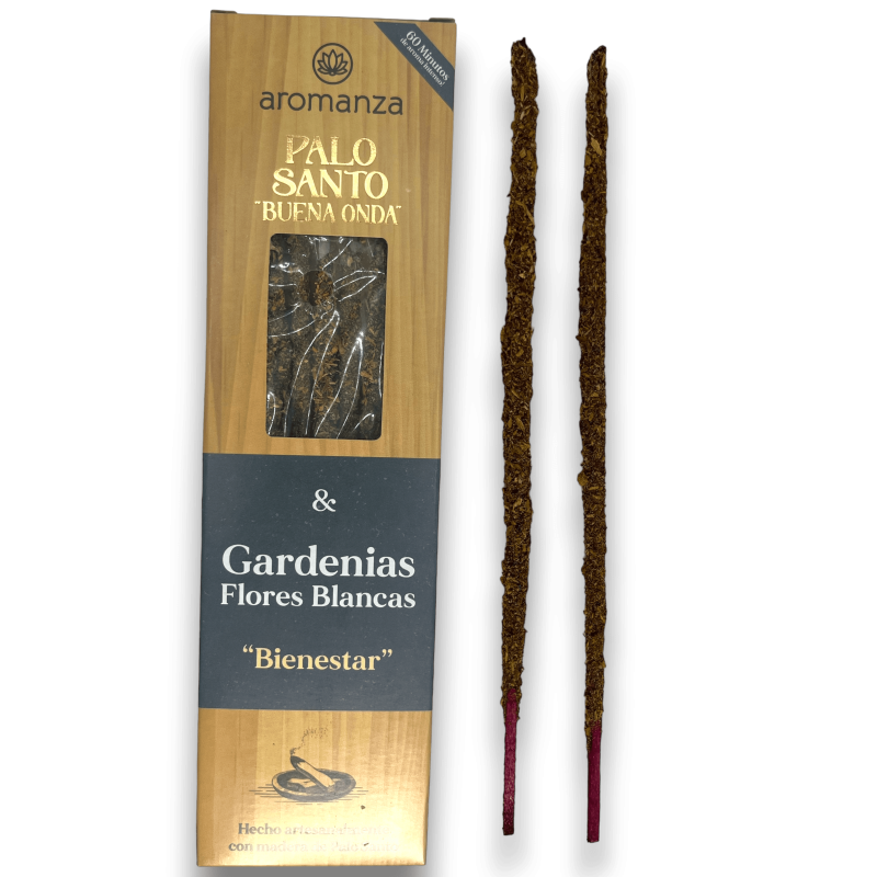 Buena Onda Incenso Palo Santo con Gardenie Incenso Fiori Bianchi AROMANZA Argentina Benessere - 8 bastoncini spessi-Incenso Good Wave Incenso Aromanza Argentina-HOSTENATURA