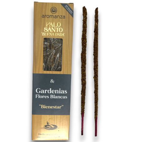 Good Wave Palo Santo Incense with Gardenias White Flowers Incense AROMANZA Argentina Bienestar - 8 thick sticks
