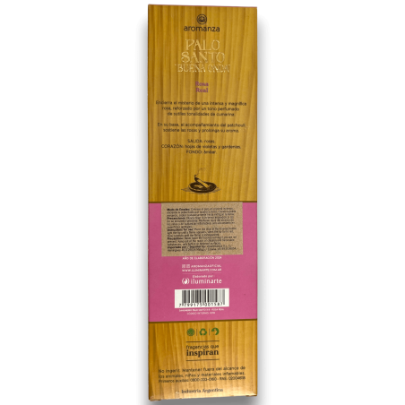 Encens Good Wave Palo Santo à l’Encens Royal Rose Love Aromanza - 8 bâtonnets épais - Iluminarte Argentina