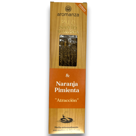 Good Wave Palo Santo Räucherstäbchen mit Orangen-Pfeffer-Attraktion Räucherstäbchen Aromanza - 8 Stäbchen - Iluminarte Argentina
