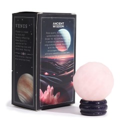 Planeta Vênus Quartzo Rosa em pedra solar dourada 40mm - Amor, Beleza, Arte e Abundância