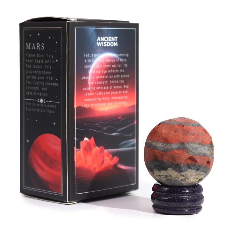 Red Jasper Planeta Marte sobre pedra solar dourada 40 mm - Forza, Paixón e Vitoria-Planetas de pedras preciosas-HOSTENATURA