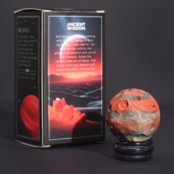 Planeta Marte de Jaspe Rojo sobre piedra dorada solar 40mm - Fuerza, Pasión y Victoria