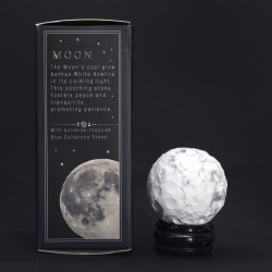 Planeta Luna de Howlite Blanco sobre piedra dorada solar 40mm - Amor, Belleza, Arte y Abundancia