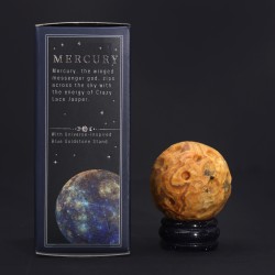 Jasper Planet Mercury em pedra solar dourada 40mm - Sorte, Oportunidade e Comunicação