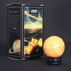 Gelbe Jade Saturn Planet auf goldenem Sonnenstein 40mm - Geduld, Fokus und Disziplin