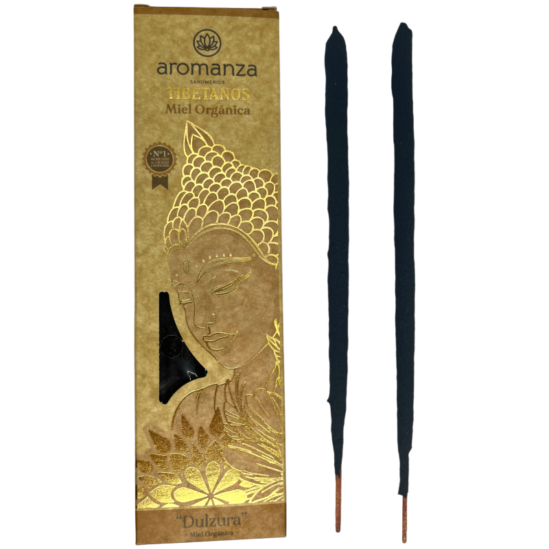 Incenso Tibetano Orgânico Mel Doçura Incenso Aromanza Argentina - Queimador de incenso artesanal 8 varas extra grossas-Incenso tibetano de Aromanza Incense Argentina-HOSTENATURA