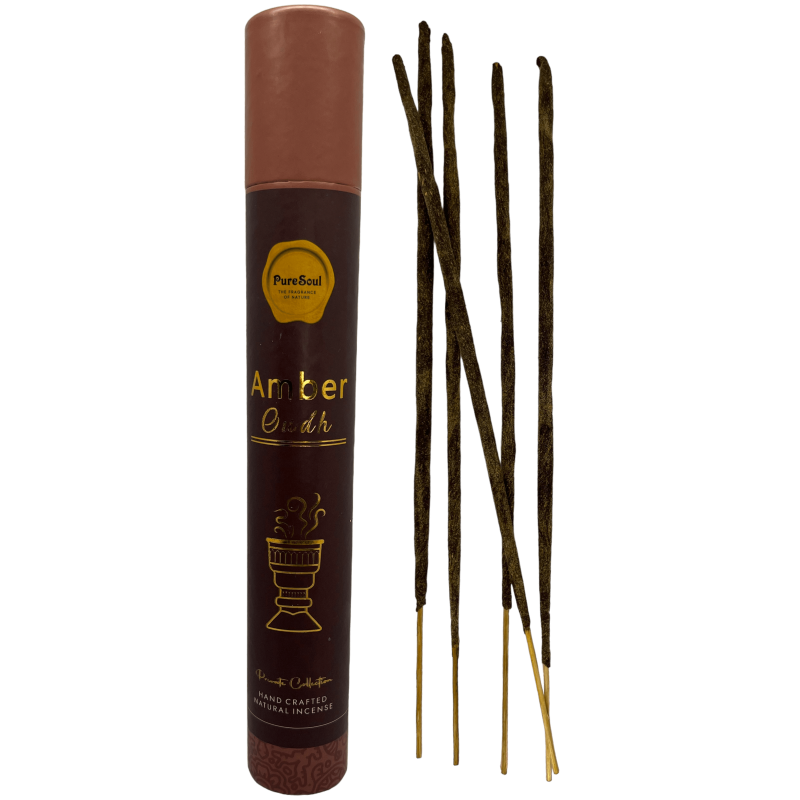 Ambar Oudh Incense Pure Soul AUM Fragrances - High Quality Indian Handcrafted Incense - 25gr.-Pure Soul AUM Fragrances Indian Artisan High Quality Incense-HOSTENATURA