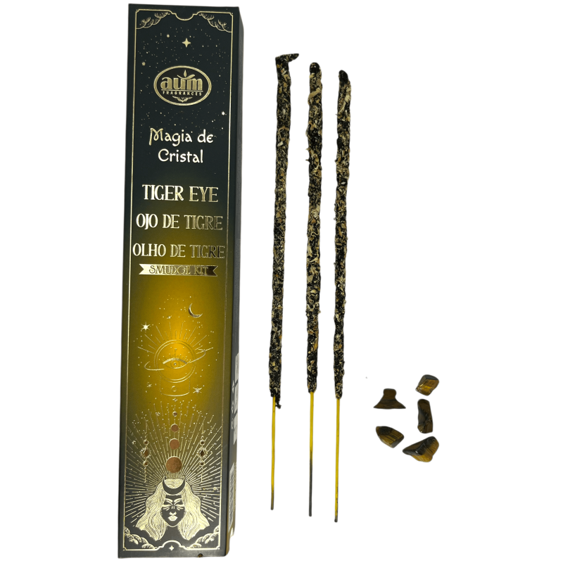 Tiger Eye Incense Crystal Magic Aum Fragrances - Incense with a box of Tiger Eye crystals - 20gr.-Aum Fragrances Crystal Magic Incense-HOSTENATURA