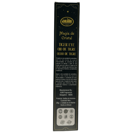 Incienso Ojo de Tigre Magia de Cristal Aum Fragrances - Incienso con cajita de cristales de Ojo de Tigre - 20gr.