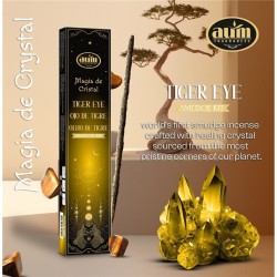 Incienso de Ollo de Tigre Crystal Magic Aum Fragrances - Incienso cunha caixa de cristais de Ollo de Tigre - 20gr.