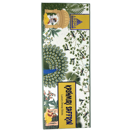 Incienso Dhoop Azafran AROMA Fragrances Kashmiri Saffron Luxury Dhoop Sticks - Incienso tibetano 15 barritas en cajita regalo