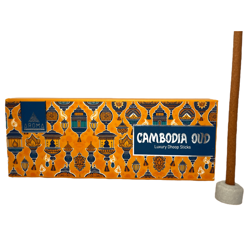 Dhoop Encens OUD AROMA Fragrances Cambodge Oud Luxury Dhoop Sticks - Encens tibétain 15 bâtons dans une boîte cadeau-Encens Dhoop - Parfums aromatiques de luxe Dhoop Sticks-HOSTENATURA