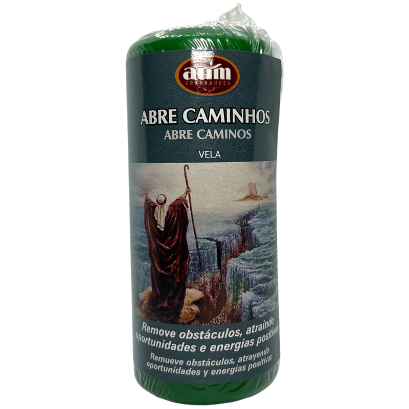 Abre Caminos grüne Kerze AUM Fragrances 12x4,8cm - 170gr. 16 Uhr.-Esoterische Kerzen AUM Düfte-HOSTENATURA