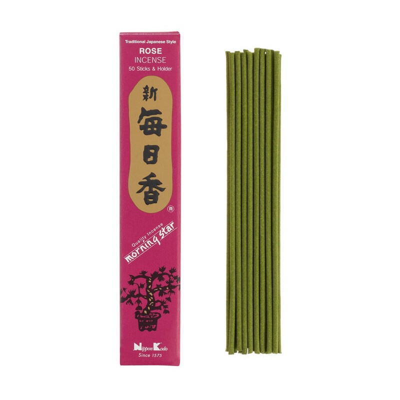 Incenso Giapponese Morning Star Rose Pink Nippon Kodo (20g) 50 barrette + incensiere-INCENSI GIAPPONESI-HOSTENATURA