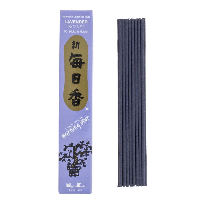 Incenso Giapponese Stella del Mattino Lavanda Lavanda Nippon Kodo (20g) 50 barrette + incensiere-INCENSI GIAPPONESI-HOSTENATURA