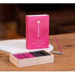 Encens japonais Oedo-Koh Peony Nippon Kodo - Encens dans un coffret en bois avec encensoir - 60 bâtonnets