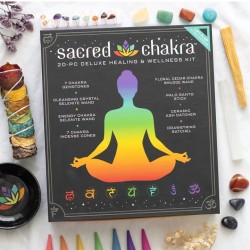 Kit 7 Chakra Benessere Salute e Benessere Minerali, Coni, Bruciatore, Legatura a Base di Erbe, Palo Santo, Selenite e Selenite C