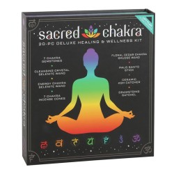 Kit 7 Chakra Benessere Salute e Benessere Minerali, Coni, Bruciatore, Legatura a Base di Erbe, Palo Santo, Selenite e Selenite C