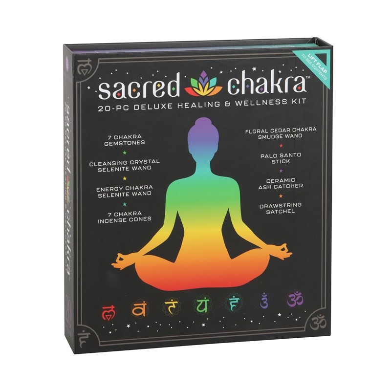 Kit 7 Chakras Bien-être Santé et bien-être Minéraux, cônes, brûleur, attachage à base de plantes, Palo Santo, sélénite et chakra-AMULETTES-HOSTENATURA