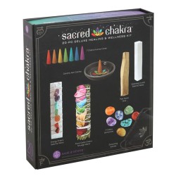 Kit 7 Chakra Benessere Salute e Benessere Minerali, Coni, Bruciatore, Legatura a Base di Erbe, Palo Santo, Selenite e Selenite C