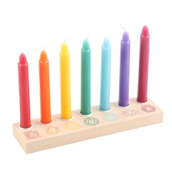 Kit di candele e minerali da 7 chakra - 7 candele, 7 minerali e 1 portacandele in legno Spirit of Equinox