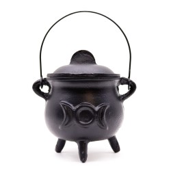 Large Cast Iron Cauldron with Triple Moon 12x15cm - Cauldron for spells and rituals