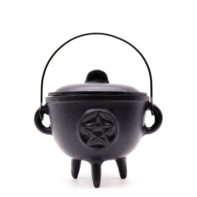 Cast Iron Cauldron with Large Pentagon 12x15cm - Cauldron for spells and rituals-CAULDRONS AND BOWLS FOR RITUALS-HOSTENATURA