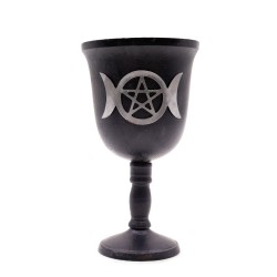 Cupă rituală din fontă cu lună triplă mare 20x11cm - Cupă pentru vrăji și ritualuri