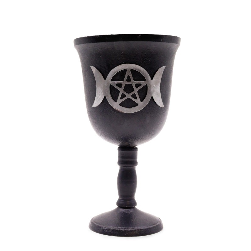 Copa Ritual de Hierro Fundido con Triple Luna Grande 20x11cm - Copa para hechizos y rituales-ERRITUALETARAKO KALDARRIAK ETA Ontziak-HOSTENATURA