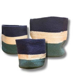 Set of 3 Turkish Eye Cotton Jute Baskets - Eye Protection 15cm, 20cm and 25cm