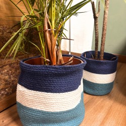 Set of 3 Turkish Eye Cotton Jute Baskets - Eye Protection 15cm, 20cm and 25cm