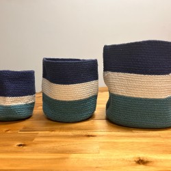 Conjunto de 3 Cestos de Juta de Algodão Olho Turco - Proteção para os Olhos 15cm, 20cm e 25cm