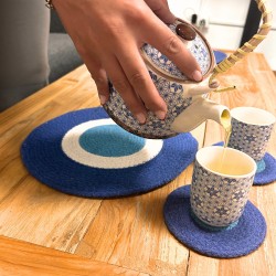 Set of Jute Cotton Coasters and Placemats Eye of Protection - Turkish Eye - 4 Coasters and 4 placemats